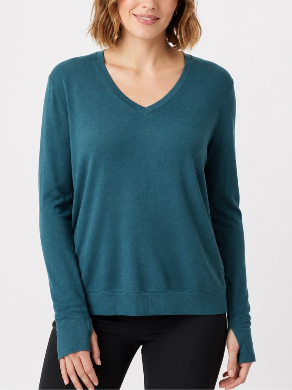 Athleta Teal Modal Thumbhole V Neck Pullover Sweatshirt Medium
